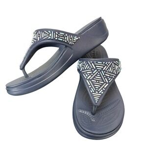 Crocs Monterey 206851 Blue Beaded Wedge Flip Sandals size 7‎ Comfort Summer